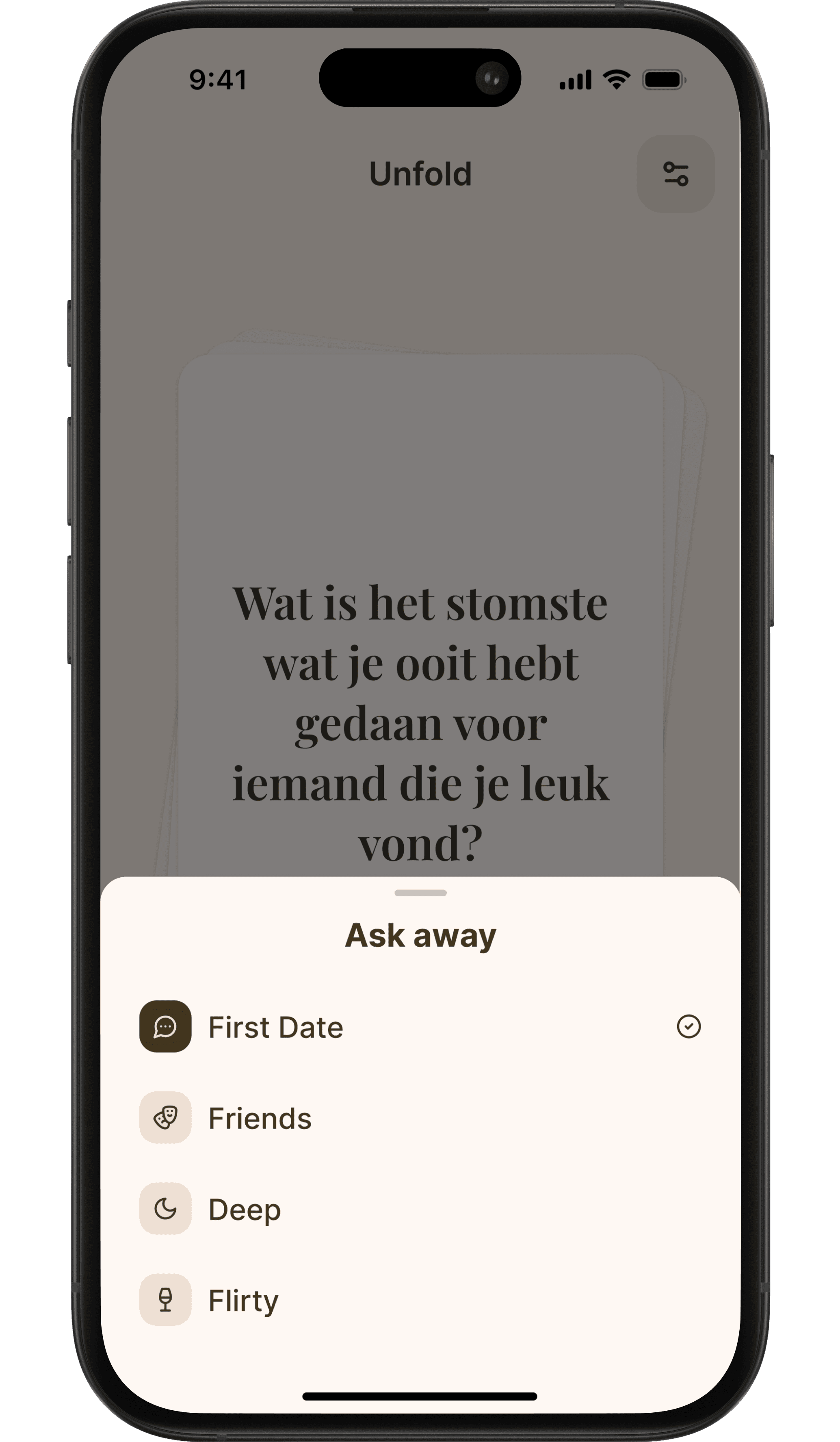 Unfold app — kies je vibe